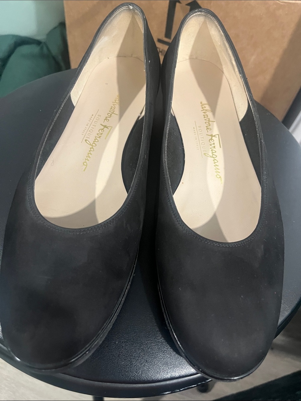 Salvatore Ferragamo Black Round-Toe Women's Flats